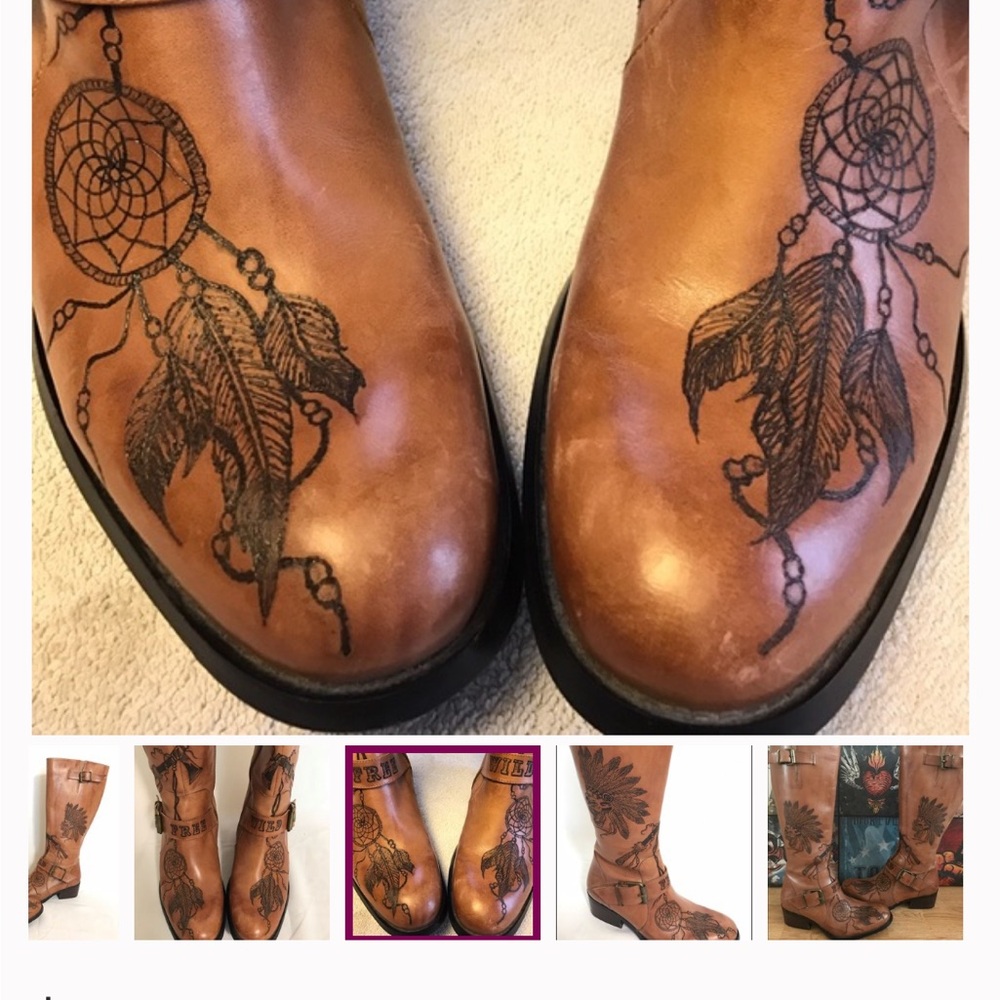 New York & Company Brown Heeled Boots with Dreamcatcher Design